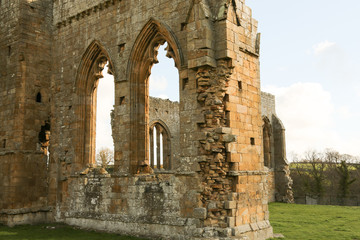 Fototapeta na wymiar Egglestone Abbey is an abandoned Premonstratensian Abbey on the southern bank of the River Tees, south-east of Barnard Castle in County Durham, England.