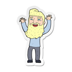 sticker of a cartoon happy bearded man waving arms