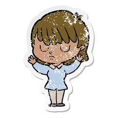 distressed sticker of a cartoon woman