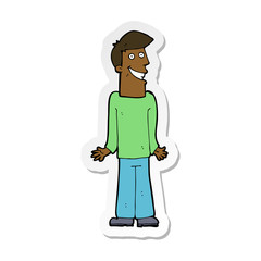 sticker of a cartoon man shrugging shoulders