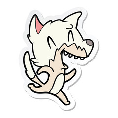 sticker of a laughing fox running away