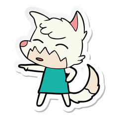 sticker of a cartoon fox in dress pointing