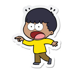 sticker of a cartoon shocked man pointing