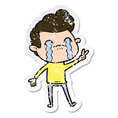 Fototapeta premium distressed sticker of a cartoon man crying