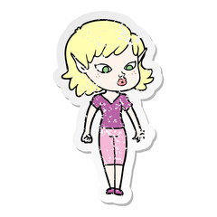 distressed sticker of a pretty cartoon elf girl