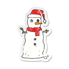 retro distressed sticker of a cartoon snowman