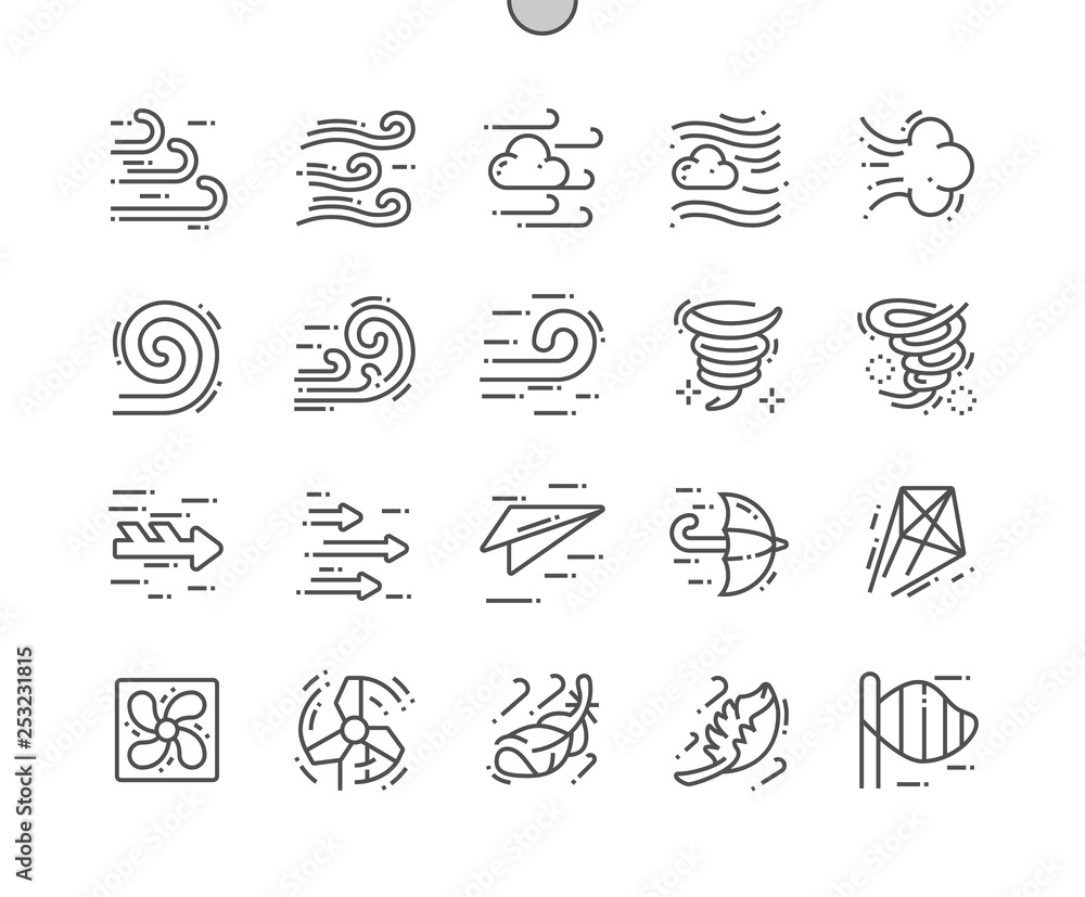 Poster wind well-crafted pixel perfect vector thin line icons 30 2x grid for web graphics and apps. simple 