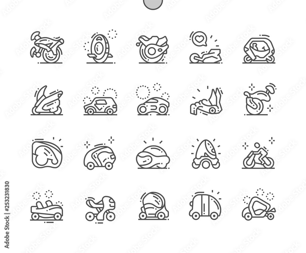 Poster transport of the future well-crafted pixel perfect vector thin line icons 30 2x grid for web graphic