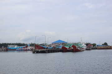 Fototapeta na wymiar WOODEN PASSENGER SHIP IN GILI KETAPANG ISLAND, PROBOLINGGO, EAST JAVA, INDONESIA