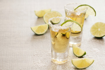 Tequila shots with lime	