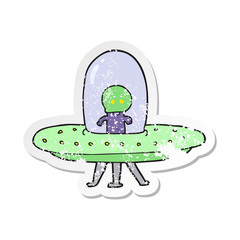 retro distressed sticker of a cartoon flying saucer