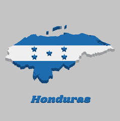 3D Map outline and flag of Honduras, A horizontal triband of blue and white with five blue stars arranged in an X pattern.
