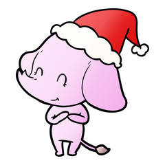 cute gradient cartoon of a elephant wearing santa hat