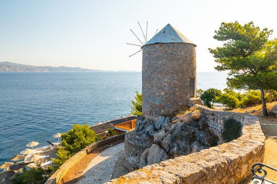 Traditional Greek Mill on Hydra island, Greece.