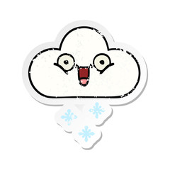 distressed sticker of a cute cartoon snow cloud