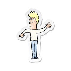 retro distressed sticker of a cartoon happy waving man