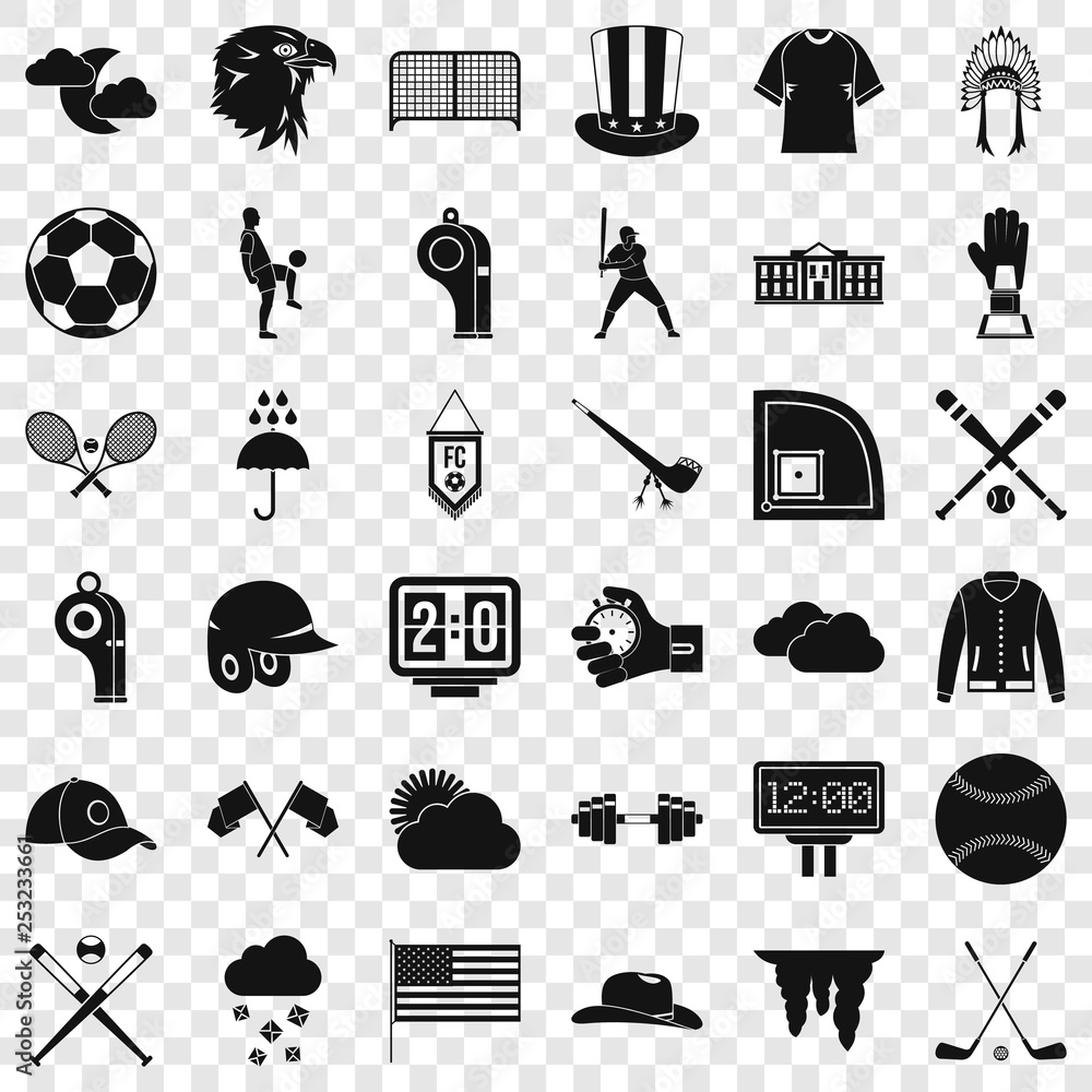 Poster baseball field icons set. simple style of 36 baseball field vector icons for web for any design