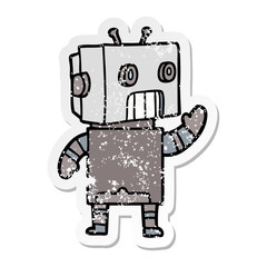 distressed sticker of a cartoon robot