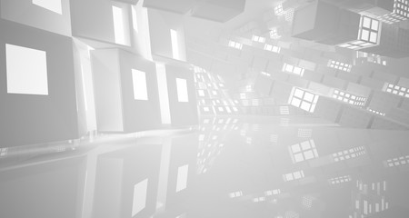 Abstract parametric white interior with neon lighting. 3D illustration and rendering.