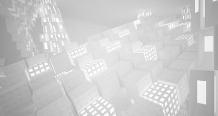 Abstract parametric white interior with neon lighting. 3D illustration and rendering.