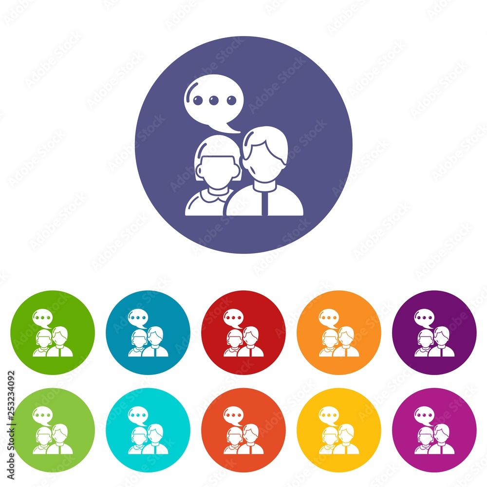 Aufkleber people conversation icons color set vector for any web design on white background