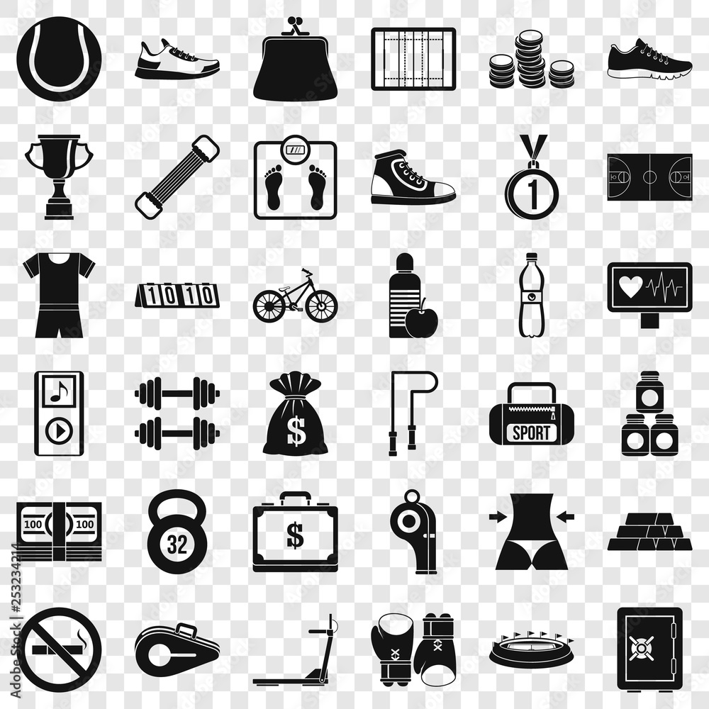Poster basketball icons set. simple style of 36 basketball vector icons for web for any design