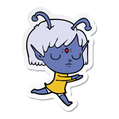 sticker of a cartoon alien girl
