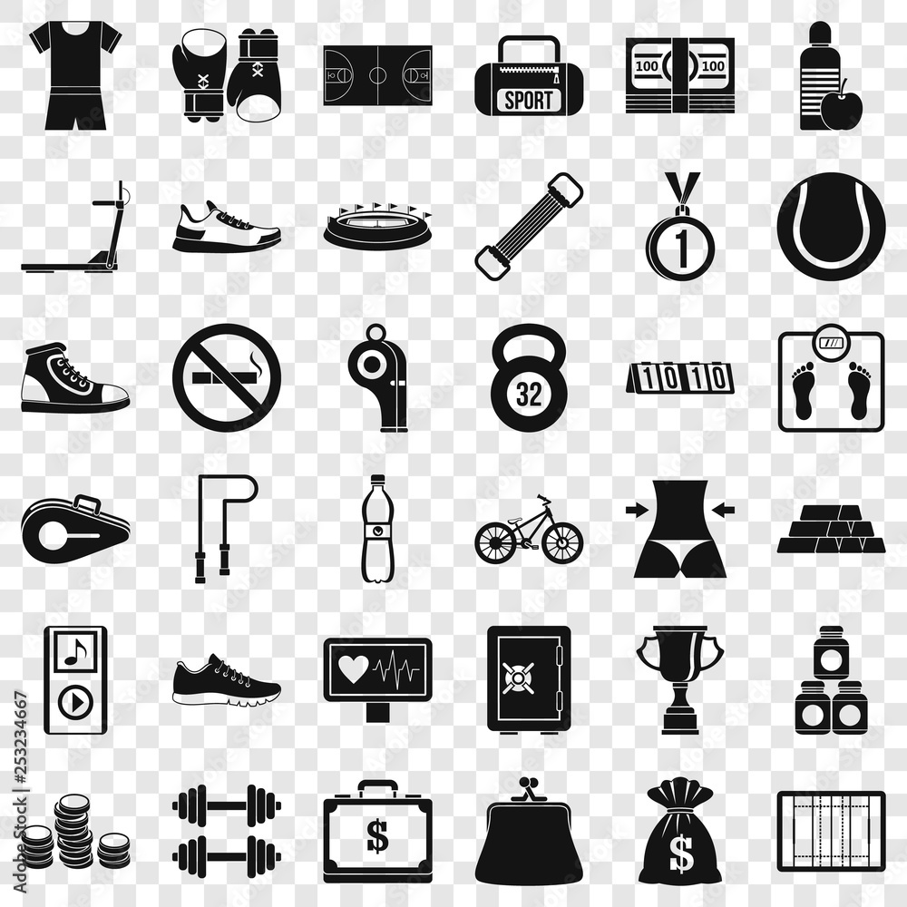 Poster basketball uniform icons set. simple style of 36 basketball uniform vector icons for web for any des