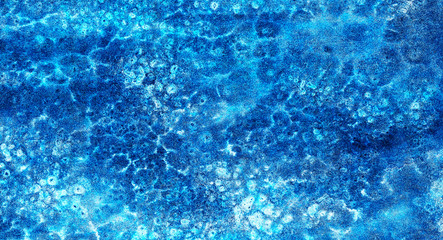 Cosmic neon light blue watercolor background. Paper textured aquarelle deep black canvas for modern creative design. Ocean foam and sea texture multicolor water color paint illustration