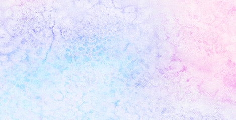 Abstract pastel colors wet effect hand drawn canvas. Grunge light sky pink, purple and blue shades aquarelle background. Watercolor paper textured illustration for design, vintage card, templates.