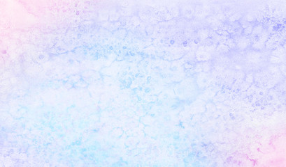Abstract pastel colors wet effect hand drawn canvas. Grunge light sky pink, purple and blue shades aquarelle background. Watercolor paper textured illustration for design, vintage card, templates.