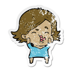 distressed sticker of a cartoon girl pulling face