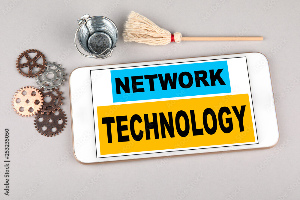 Canvas Prints network technology concept. mobile phone on gray table