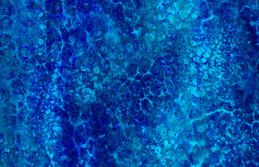 Cosmic neon light blue watercolor background. Paper textured aquarelle deep black canvas for modern creative design. Ocean foam and sea texture multicolor water color paint illustration