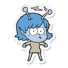 sticker of a cartoon alien girl