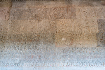 Relief on the wall of gallery of Angkor Wat temple