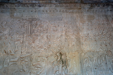 Relief on the wall of gallery of Angkor Wat temple