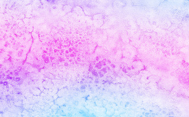 Abstract pastel colors wet effect hand drawn canvas. Grunge light sky pink, purple and blue shades aquarelle background. Watercolor paper textured illustration for design, vintage card, templates.