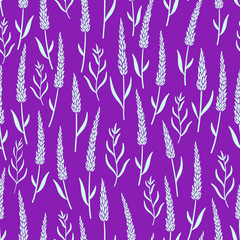 Lavender flowers seamless pattern. Vector illustration on purple background. For textile, web, print, surface design