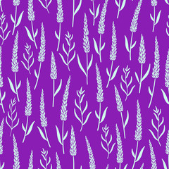 Lavender flowers seamless pattern. Vector illustration on purple background. For textile, web, print, surface design