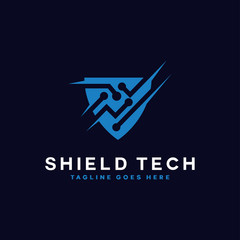 Blue Shield Technology Logo Symbol Design Inspiration