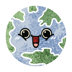 retro illustration style cartoon planet earth
