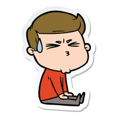 sticker of a cartoon man sweating