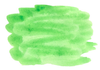 Watercolor color of green juicy young grass, bright green abstract background, stain, splash paint, stain, divorce. Vintage paintings for design and decoration. With copy space for text.