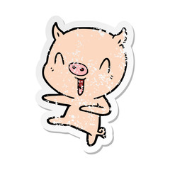 Obraz na płótnie Canvas distressed sticker of a cartoon pig dancing