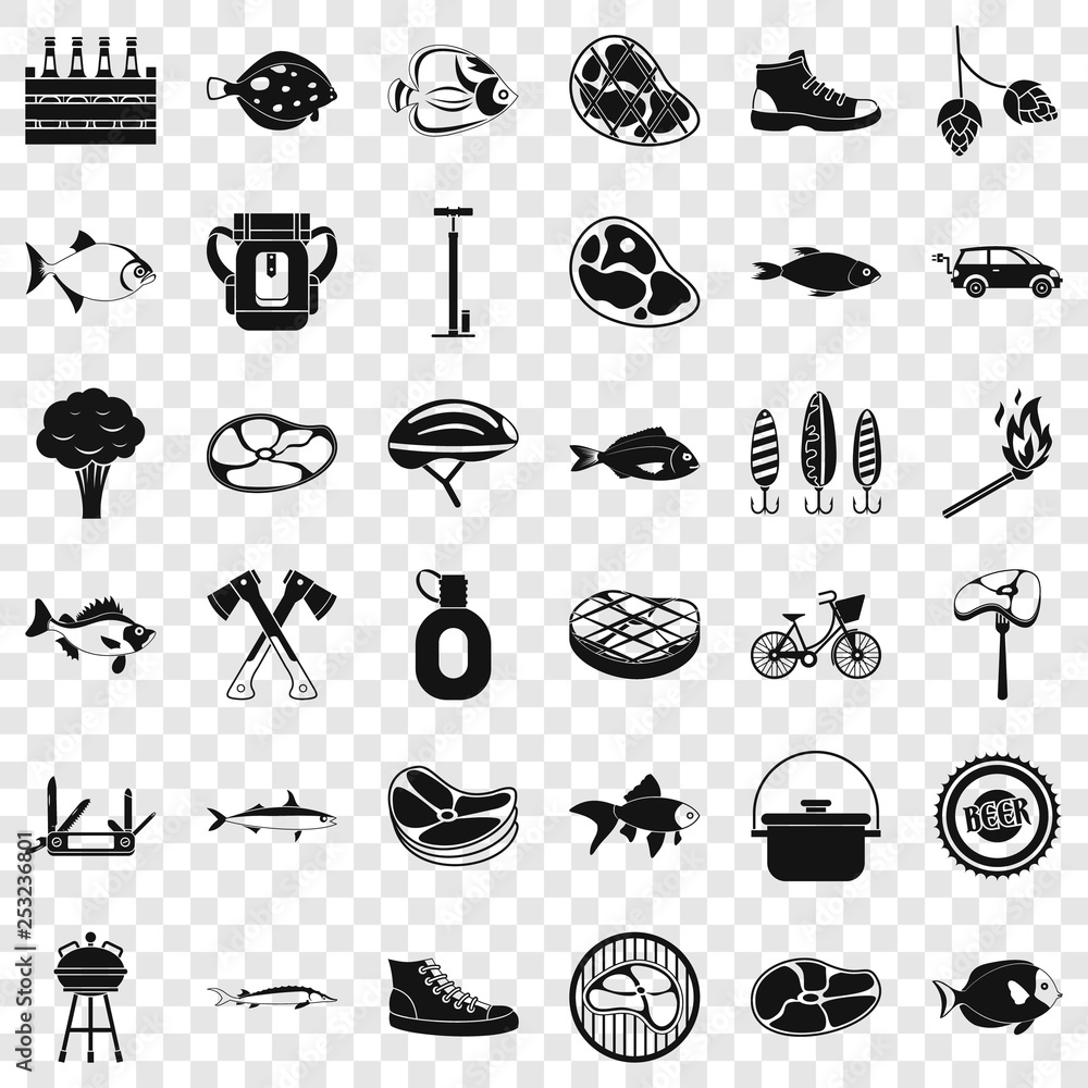 Poster beer icons set. simple style of 36 beer vector icons for web for any design