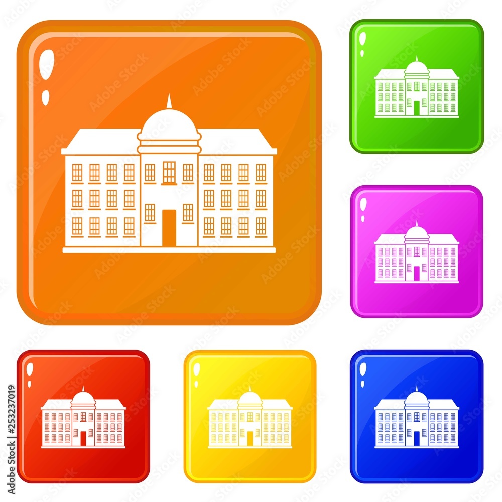 Poster capital building icons set collection vector 6 color isolated on white background
