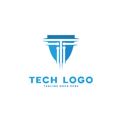 Letter T Technology Shield Logo Vector Symbol Design Inspiration