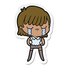 sticker of a cartoon woman crying