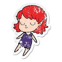 distressed sticker of a cartoon elf girl